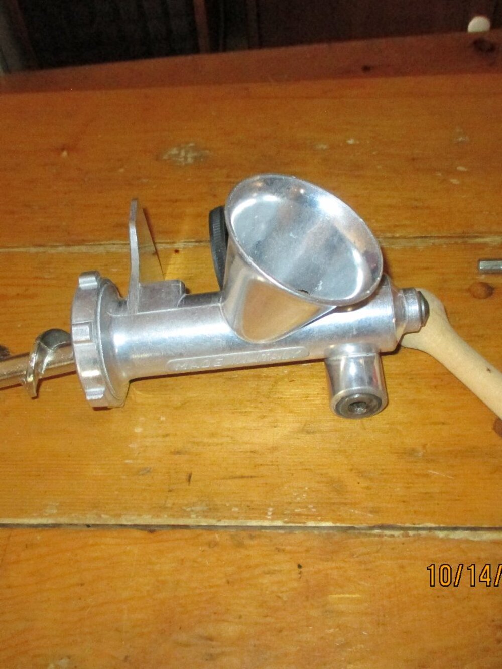vtg clamp on cast iron meat grinder never used Italy made